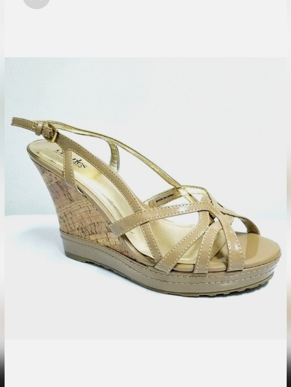 Charles David Strappy Leather  Cork Wedges in Nude 9.5M